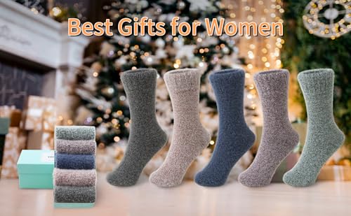 Image of SISOSOCK 5 Pairs Fuzzy Soft Cozy Comfortable Socks for Women, Casual Sleep Comfy Socks, Perfect Warm Winter Gifts for Women