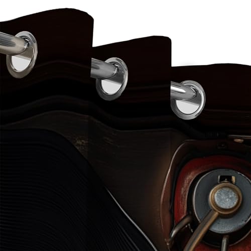 Rideaux disques vinyles noirs 140x260cm avec oeillets pour bureau