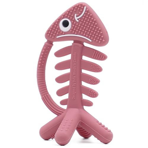 Image of 3 in 1 Infant Toys, Baby Teething Toys 3–6 6–12 Months, Teethers for Babies 0–3–6–12 Months for Teething Relief, Baby Gift, Baby Teether Toys, Silicone Sensory Toys, USA Patent Pending, Fish (Pink)