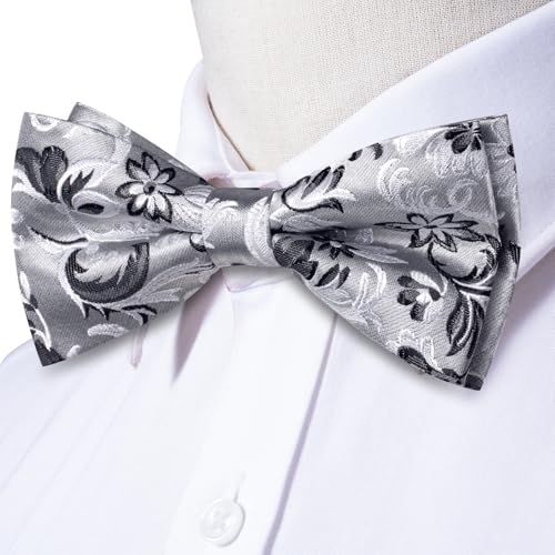 Image of Hi-Tie Bow Ties for Men Pre-Tied Pocket Square with Cufflinks Mens Bowtie Sets for Wedding Formal Party