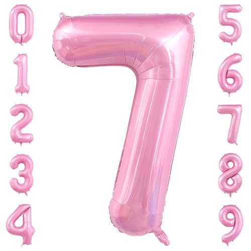 Image of Pastel Pink 7 Balloon Number,40 Inch Light Pink 7 Balloons Large Helium Foil Mylar Number 7 Balloon for Birthday Party Anniversary Decorations