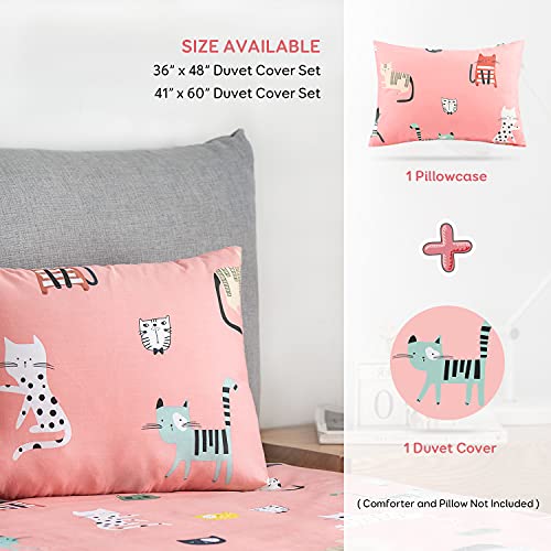 Sivio Kids Duvet Cover Set For Kids Weighted Blanket, 100% Cotton, 2 Pieces Toddler Bedding Set Gift For Boys And Girls, 36 X 48 Inch, Pink Cat #TOP2