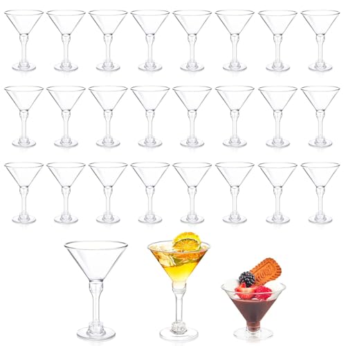 SCDZY Martini Glasses, 25 Pcs Plastic Cocktail Glasses, 150ml Reusable Cocktail Glassess Adjustable Ice Cream Dessert Cups for Wedding Birthday Garden Christmas Picnic Parties