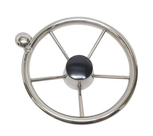 Pactrade Marine Destroyer 11' S.S Steering Wheel Control Knob Black Cap 5 Spoke