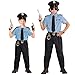 Widmann - Costume da poliziotto da bambino, composto da camicia, pantalone, cintura, cravatta e cappello, per carnevale e per feste a tema