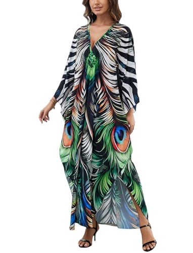 Image of KECVOT Kaftan Dresses for Women Plus Size Batwing Sleeve Caftans Long Bathing Suit Cover Up Maxi Beach Dress Loungewear