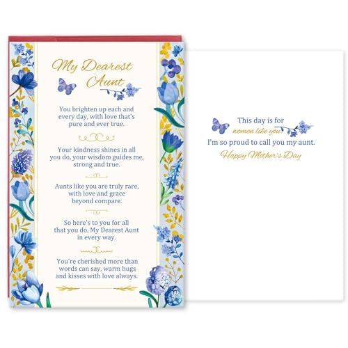 hvdler Aunt Mother's Day Card, Happy Mother's Day Card for Auntie, Poem Mothers Day Gift from Niece Nephew