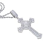 DIAMANTIO Sterling Silver and Stainless Steel Cross Necklace with Large Silver Pendant Chain, Hip Hop Style, Inlaid with Sparkling Cubic Zirconia, Fashion Statement Jewelry for Men and Women, Perfect for Any Occasion (Silver)