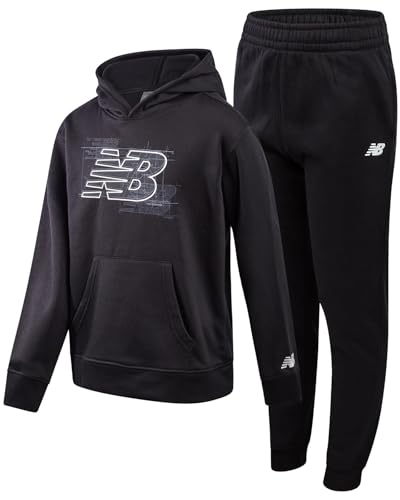 New Balance Boys Sweat Suit Set - 2 Piece Soft Fleece Tracksuit Set with Pullover Hoodie & Jogger Sweatpants for Boys (8-12)