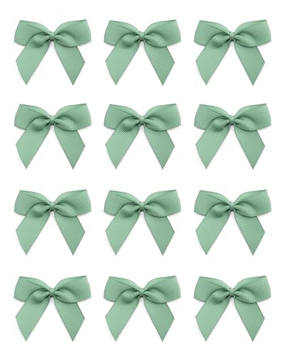 Italian Options Small Grosgrain Ribbon Bows Self Adhesive Bows for Crafting Gifts Sewing Hair Bow Wedding Stationery Floristry Cakes Crafts Decorations Sage Green 12 Pack 5cm