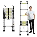 EvaStar 15.5FT Telescoping Ladder, Aluminum Lightweight Extension Ladder w/Hooks & Stabilizers, 330lbs Capacity Collapsible Ladders, Extension Telescopic Ladder for Home, Outdoor, RV - Silver