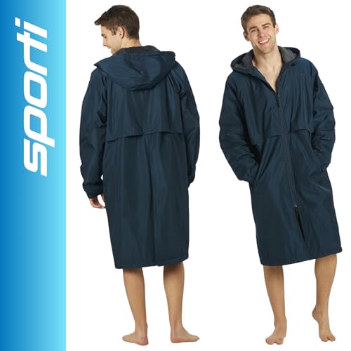 Image of Sporti Unisex Swim Parka with Comfort Plush Fleece Lining, Multi Pocket Zipper - Water Resistant Swim Coats for Women & Men