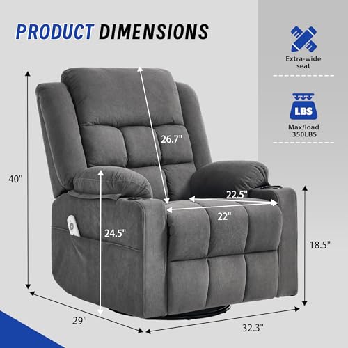 Image of Swivel Recliner Chair for Adults with Massage and Heating,Manual Glider Rocking Recliner Chair with Cup Holds and Pockets,Reclining Rocker Chairs for Living Room Bedroom R8811 (Darkgrey)