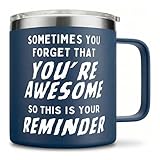 Birthday Gifts for Men Him Mug- Sometimes You Forget Your Awesome Gifts Navy 14oz Gifts for Men Over 50, 60, 70 Under 20, 30, 40 Cool Unique Gift Idea, Coffee Tumbler Gift for Dad, Husband, Boyfriend