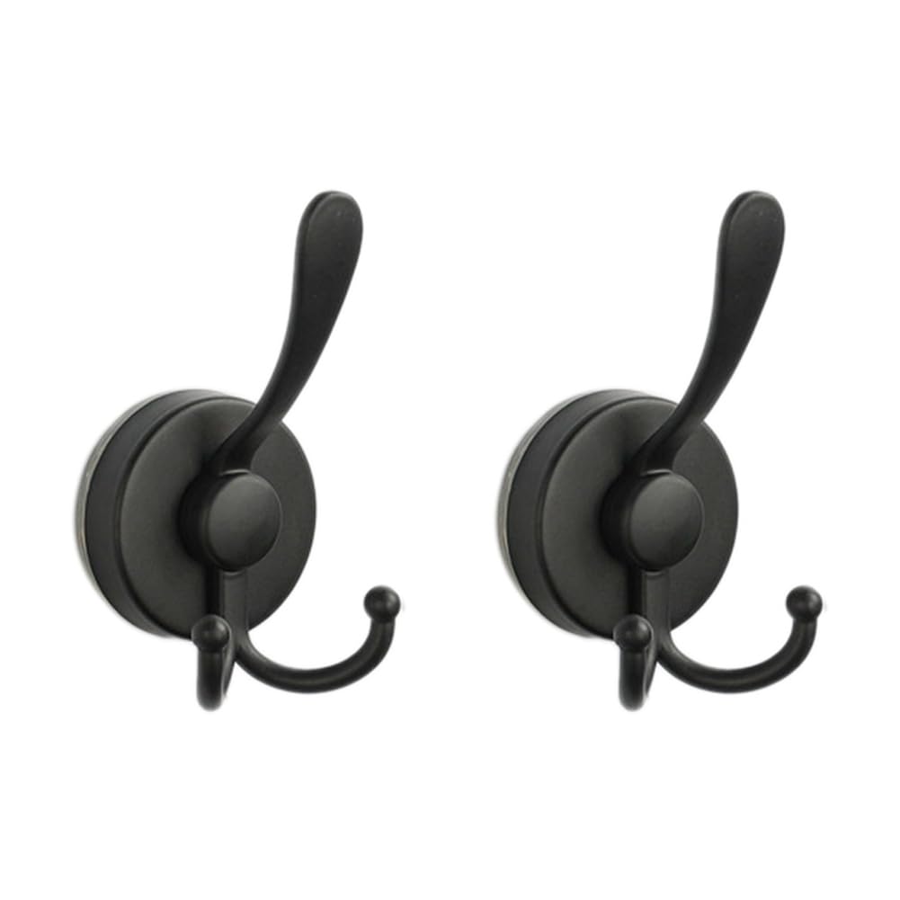 CTRLZS 2pcs Stainless Steel Sucker Double Hook Punch-Free Powerful Sucker Hook Reusable Rust-Proof Clothes Hook Black
