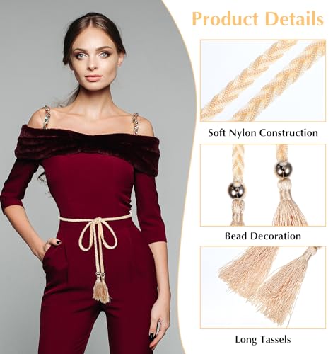 Rope Belts for Women, 70" Tie Belts for Women, Girls, Tassel Belt for Skirt Dress Clothes (Light Yellow)2