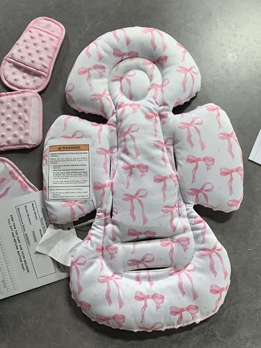 Image of TinlyFinly Newborn Carseat Insert, Baby Head and Body Support, Pink Bow