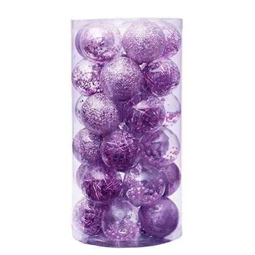 Zinsale 6cm/2.36" 30Pcs Arbre Boules De Noël Incassable en Plastique De Noël Boules Arbre Décorations Ornement Pendentifs Fête Décor (Violet) Cover