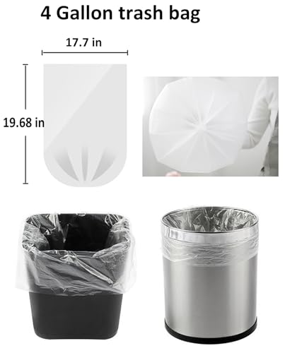 200 Count Clear 4 Gallon Garbage Bags - Strong, Leakage-Free, Unscented Thick for Bathroom, Office, Kitchen Waste Basket & Small Trash Can