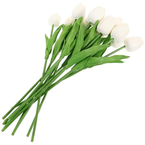 SWETRACE 12 Tulipanes Artificiales Realistas Blancos, Velas Flotantes Decorativas para Jarrón, Centro de Mesa para Bodas, Fiestas y Decoración del Hogar, Flores Falsas Resistentes y