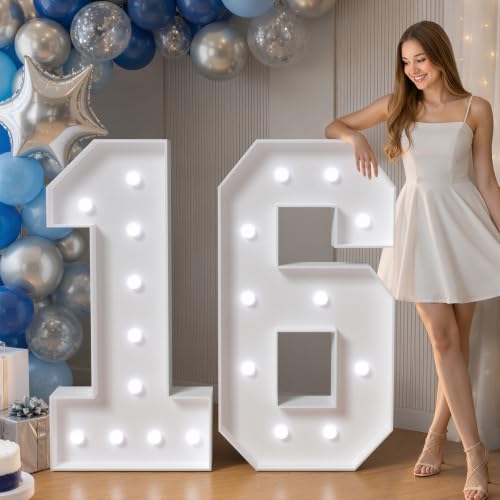 Image of JoyMuse 4FT 16 Marquee Numbers, Large Light Up Numbers 16 for 16th Birthday Decorations