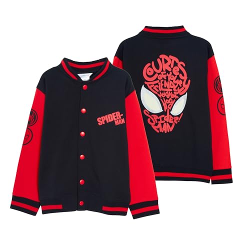 Giacca da baseball per ragazzi e ragazze Spiderman Varsity con occhi che si illuminano al buio per bambini Marvel Spidey giacca per bambini caldo bomber cappotto, Grigio, 9-10 Years