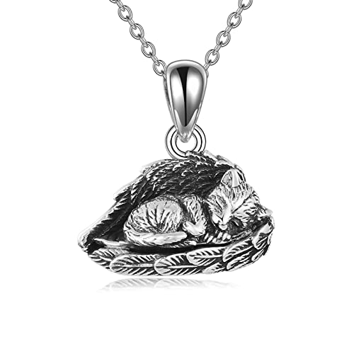 Katze Memorial-Geschenke-Stein-Schmuck für Haustier Asche Sterling Silber Katze Urne Halskette Winkel Wings Weaksake Memorial Schmuck für Haustier mit Trichter-Füller-Kit Cover