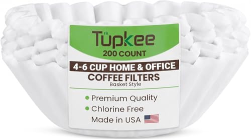 Image of Coffee Filters for 4-6 Cup Coffee Makers - 200 Count, Junior Basket Style, White Paper, Chlorine-Free, 5 Cup Coffee Filter, Made in USA, 6.88 inch x 3.07 inch