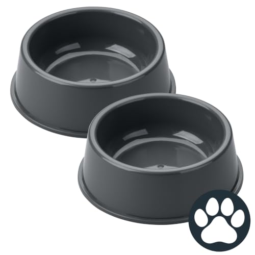 Fackelmann Set 2 Ciotole per Cani e Gatti di Piccola e Media Taglia, Ciotola Doppia in Plastica PP per Acqua, Crocchette e Cibo Umido, Dimensioni 15x15x5 cm, Colore Grigio