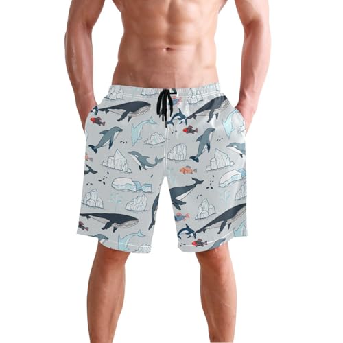 Quick Dry Whales Men's Swimming Shorts Swim Trunks with Mesh Lining Beach Wear - S