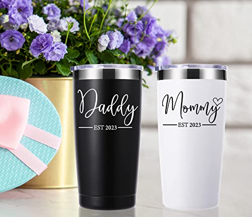 Momocici Daddy And Mommy Est 2023 20 Oz Tumbler.new Parents Gifts For Couples.pregnancy Announcement Anniversary Parents To Be Gift.gifts For New Dad New Mom Mother's Day Father's Day.(Black&White) #TOP2