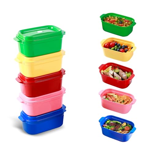 Syzplnwy Juego de 5 recipientes de plástico para alimentos, cajas de almacenamiento herméticas a prueba de fugas con tapas seguras, recipientes multicolor para preparación de comidas para cocina y