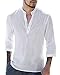 PASLTER Mens V Neck Cotton Linen Hippie Shirts Long Sleeve Casual Henley T-Shirt Top A-white X-Large