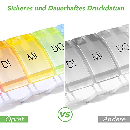 Opret Tablettenbox 7 Tage Deutsch, Pillendose Regenbogen, Tablettendose Pillenbox Medikamentenbox Wochen Tabletten Organizer, Kleine Eicht Zu Öffnen für Unterwegs