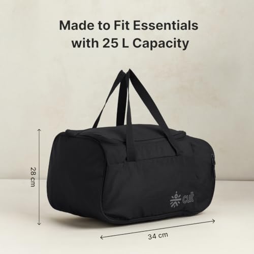 Image of Cult 25 Litre Gym /Duffle Bag for Men & Women - Water-Resistant Sports & Travel Bag with Spacious Main Compartment, Side Mesh Pocket, Durable Zippers & Adjustable Shoulder Strap - Black