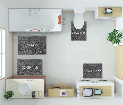 Yimobra Bathroom Rugs Non Slip Washable Ultra Soft Absorbent Microfiber Bath Mat, Dual-Tone Decor Rug with Rubber Backing for Bathroom Floor, Tub and Shower,24x17,Home Essentials,Black and White