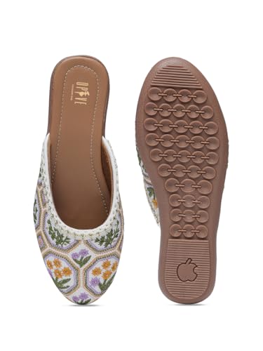 Image of OPIVE's Mehandi Women's Mojari Jutti Ethnic Punjabi Juttis Traditional Flat Embroidered Canvas Fancy Bellies Comfortable Sole for Womens & Girls
