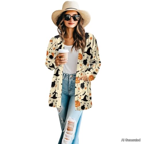 Image of Women's Lightweight Cardigans with Pockets Trendy Long Sleeve Open Front Cardigan Casual Tops Jackets Fall Oufits S-2XL