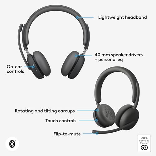 Image of Logitech Zone Wireless 2 Premium Noise Canceling Headset with Hybrid ANC, Bluetooth, USB-C, USB-A, Certified for Microsoft Teams and Fast Pair, Engineered for Intel Evo laptops, Graphite