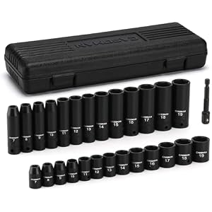 CASOMAN 27 Pieces 3/8-Inch Drive Impact Socket Set, Deep & Shallow, Metric (7mm - 19mm), 6 Point, CR-V Steel 3/8"Dr. Metric