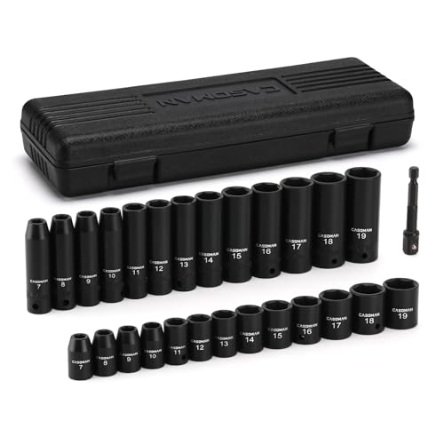 CASOMAN 27 Pieces 3/8-Inch Drive Impact Socket Set, Deep & Shallow, Metric (7mm - 19mm), 6 Point, CR-V Steel