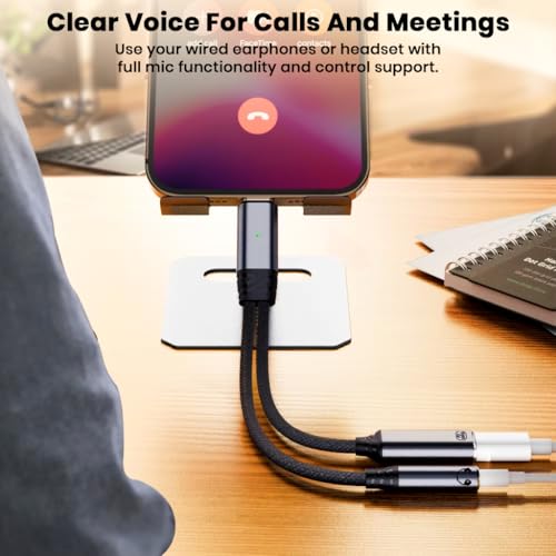 Image of AUDIOCULAR D19 USB C to USB C and 3.5mm Audio Adapter, 100W PD Fast Charging, Integrated DAC Chip, Type C Headphone Jack Converter with Mic Support for Smartphones Tablets and Laptops (Grey)