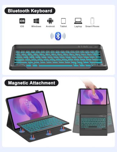 Teclado Lenovo Idea Tab Plus 12.1 funda tipo libro con luz para proteger el lápiz 3