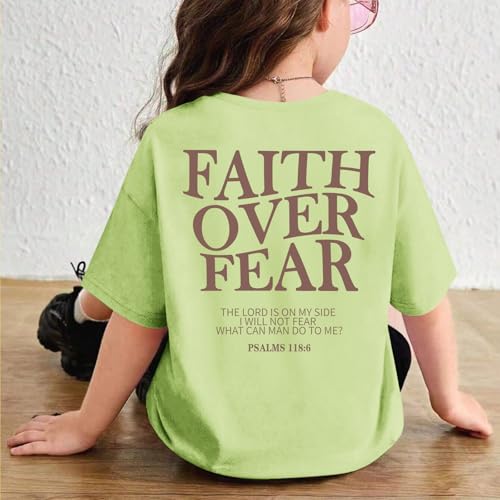 Image of Girls Faith Over Fear Christian Shirts for Kids Jesus God Bible Verse Religious Tshirt Cute Preppy Graphic Tees Tops