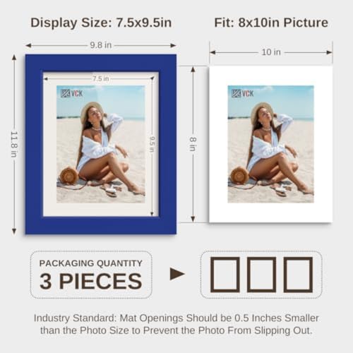 Image of VCK 8x10 Picture Frames 3 Pack, Blue Wood Photo Frame, Wall Display
