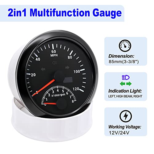 Image of ARTILAURA GPS Speedometer 0-120MPH with Tachometer 8000 RPM Gauge 85mm 3-3 /8 inch Boat GPS Speedometer Gauge with Antenna for Car Marine (Black)