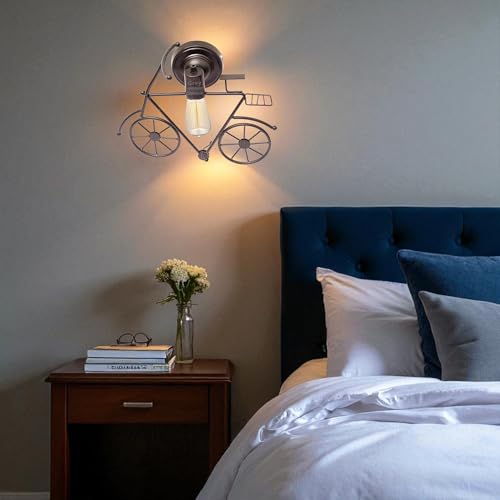 Image of GreyWings Vintage Cycle Shaped Wall Light for Home Decor, Black Wall Lamp, Decorative Industrial Style, (Bulb Not Included) Small Pack of 2