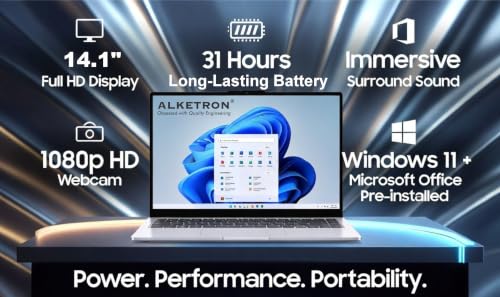 Image of ALKETRON - 14.1 Inch Full HD(2026) Student /Home Laptop - Intel Processor with Built-in Graphics + 256GB SSD + 6GB RAM - Windows 11 Pro & MS Office - 1Yr + 3Yr Warranty(Basic Edition)