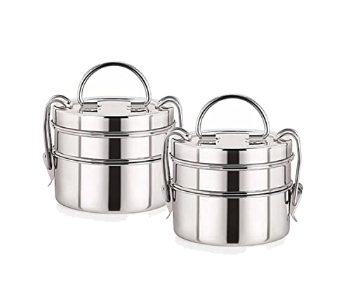 Image of BLeaf- Stainless Steel-2 Container Lunch /Tiffin Box-Food Grade 2 Tier (650ml) (Pack of 2)