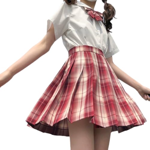 [COSSA] 制服 スカート プリーツスカート コスプレ JK 女子高生 制服セット チェックスカート リボン キャンパス パーティー コスプレ 写真撮影 遊園地 文化祭 卒業式 プリーツスカート+リボン 2点セット